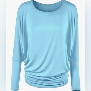 Flowy and Comfort Draped Long Sleeve Batwing Dolman -aqua